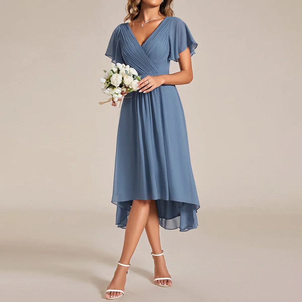 Sophia – Midi Jurk met Korte Mouwen en V-Halslijn