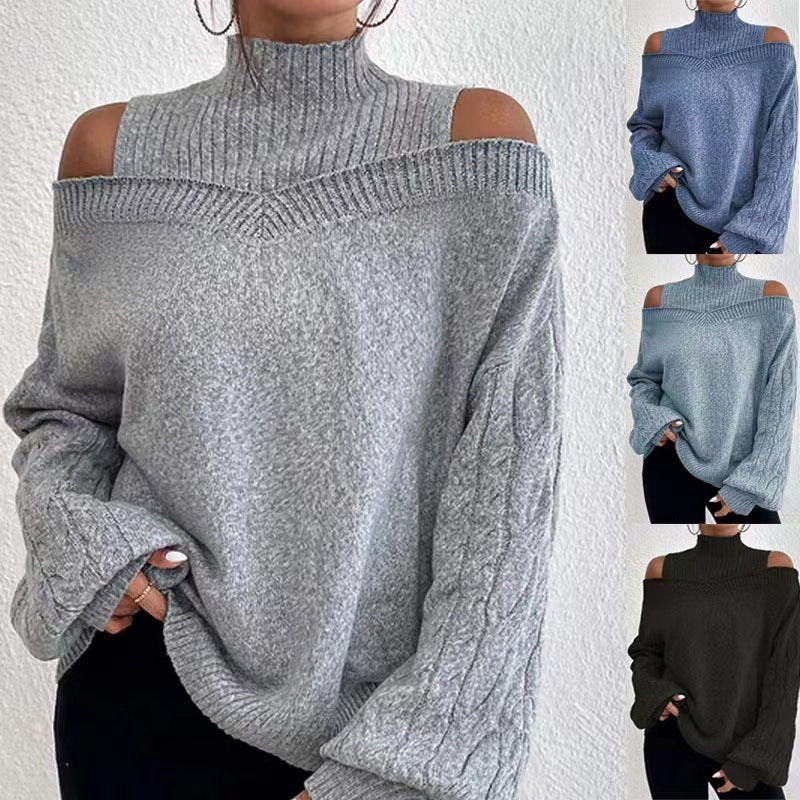 Sophia - Off-Shoulder Trui met Halve Coltrui en Lantaarnmouwen