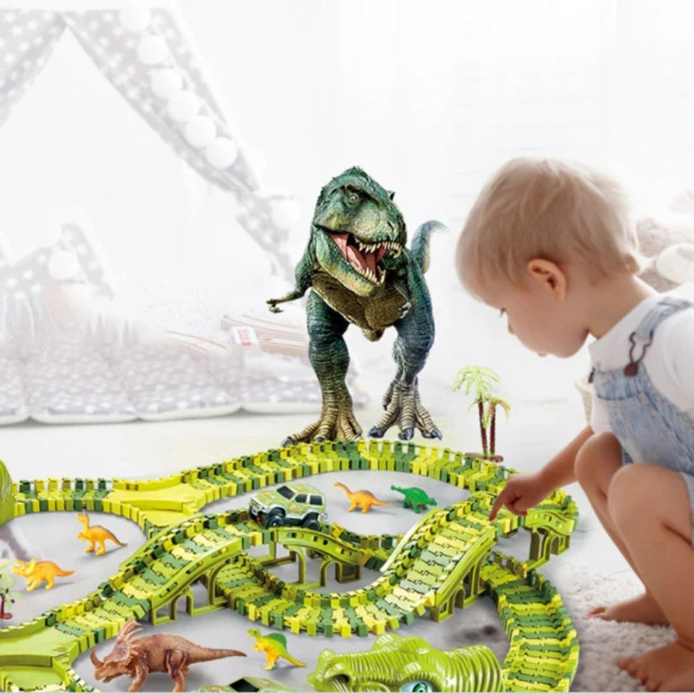 DinoRail - Dinosaurus treinbaan speelset met klikbare spoorblokken en prehistorisch avontuurontwerp