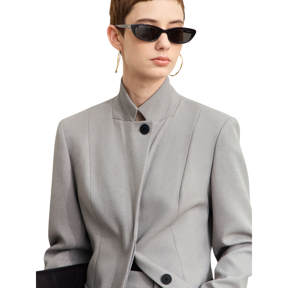 Zoey - Blazer met opstaande kraag meerdere zakken en knoopdetails