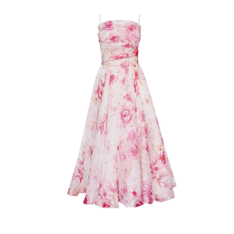 Luna - Mouwloze Midi Jurk met Bloemenprint en Spaghettibandjes