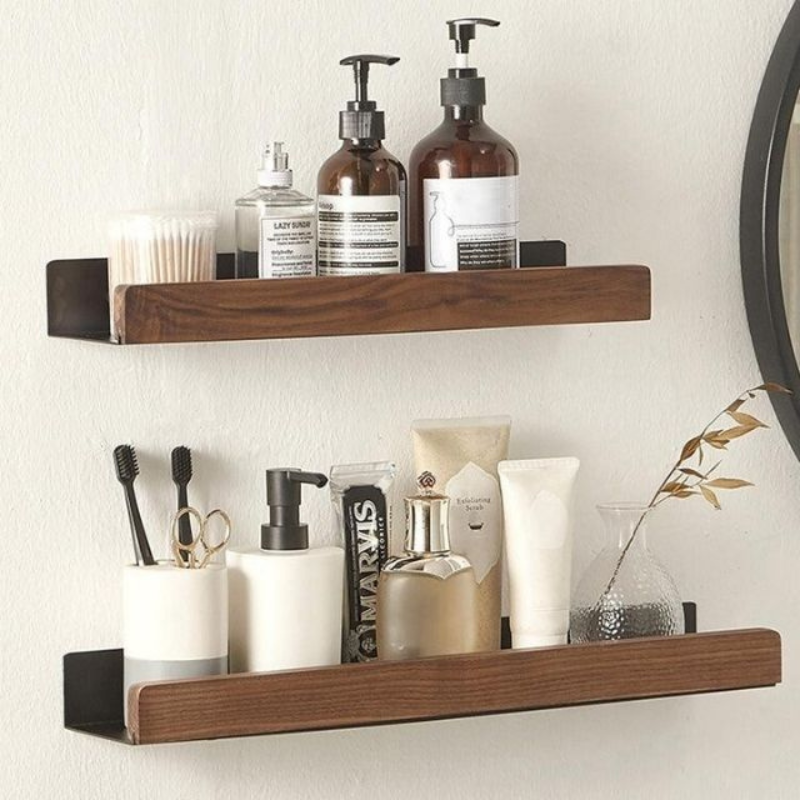 WoodHaven – Massief Houten Badkamer Organizer Planken Zonder Boren