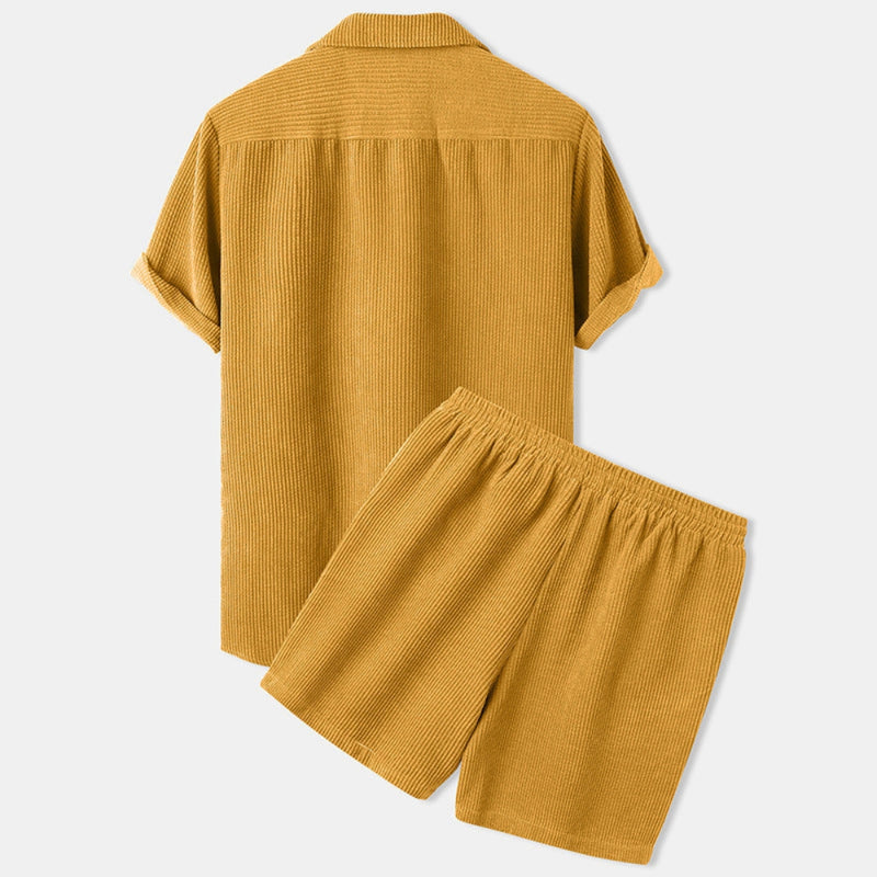 Miles – Relaxte tweedelig setje met kort mouwen shirt en casual korte broek met trekkoord