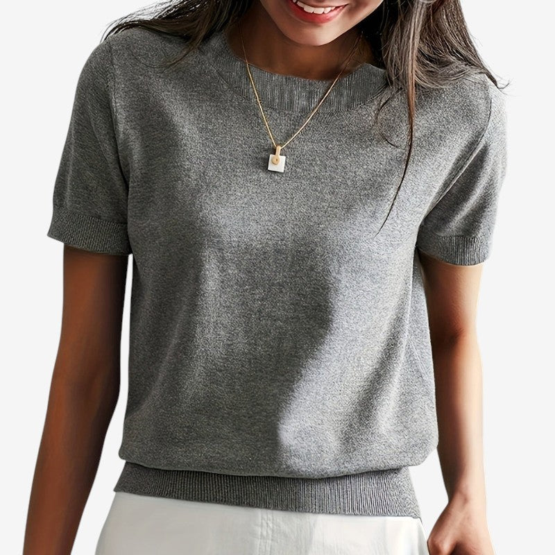 Amara – Overhemd met Korte Mouwen Ronde Hals en Geribde Zoom