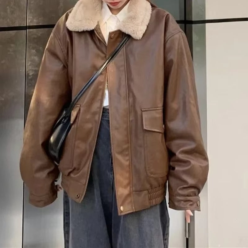 Luna - Lange Mouw Jas met Omlaag Kraag en Zijzakken