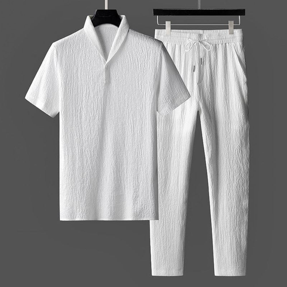 Leo – Casual tweedelige set met polo met korte mouwen en broek met elastische taille