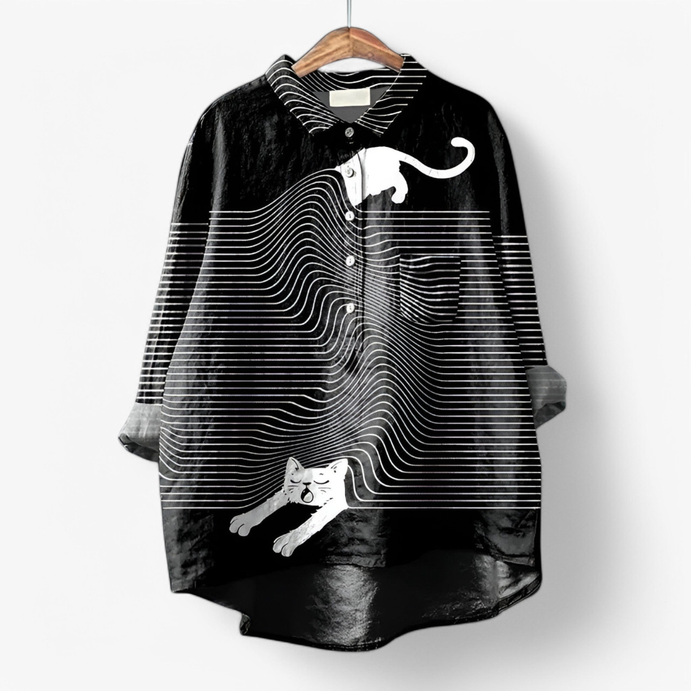 Leony - Elegant shirt met lange mouwen 3D geprint patroon en knoopjes aan de voorkant
