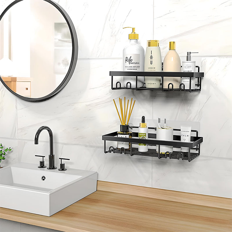 ZenSpace – RVS Wandplank met Minimalistisch Ontwerp en Haken (Set van 2)