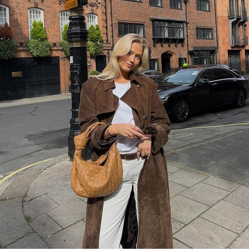 Stacy - Lange Mouw Trenchcoat met Knoopsluiting en Verstelbare Tailleband