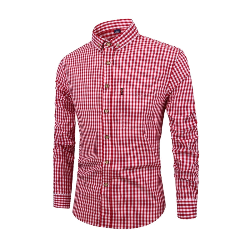 Ethan – Heren Overhemd met Lange Mouwen, Button-Down Kraag en Gingham Ruitpatroon