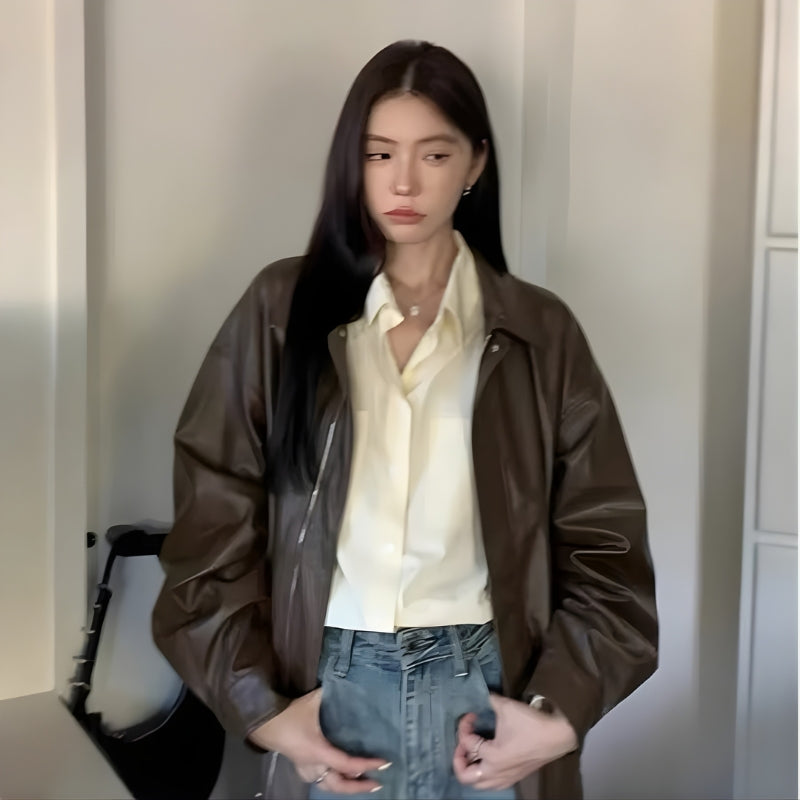 Brooklyn – Lange Mouwen Jas met Reverskraag en Geribde Zoom