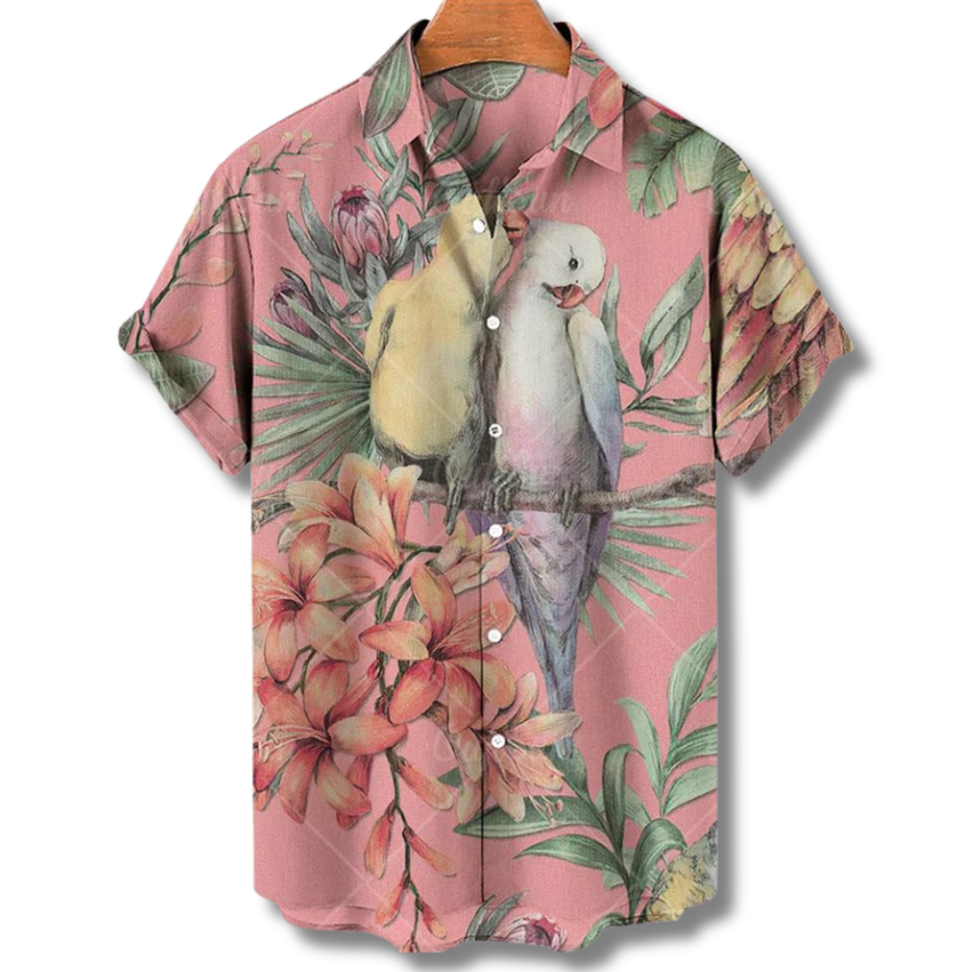 Leo - Klassiek bloemenprint overhemd met korte mouwen en knoopsluiting