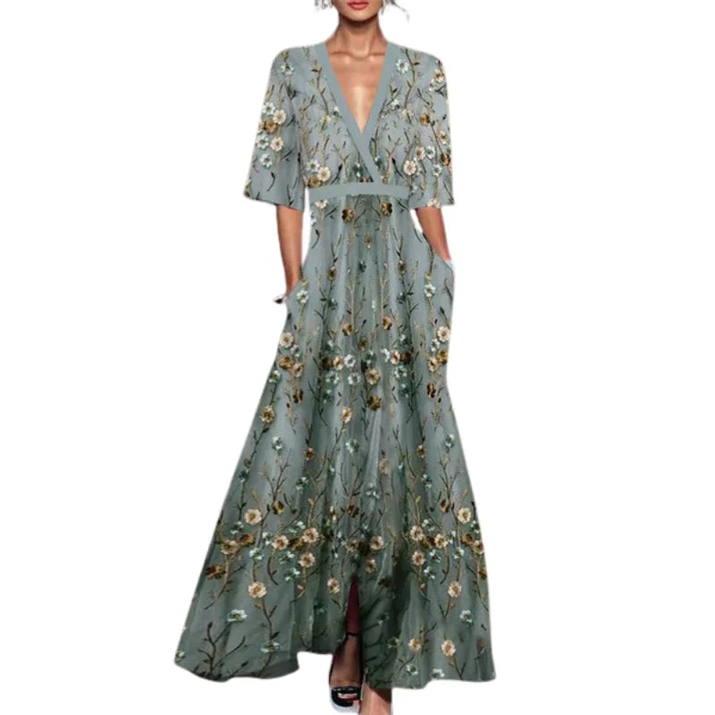 Elara – Maxi Jurk met Bloemenprint en Korte Mouwen