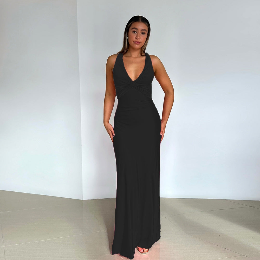 Amara – Elegante maxi-jurk met open rug en V-hals