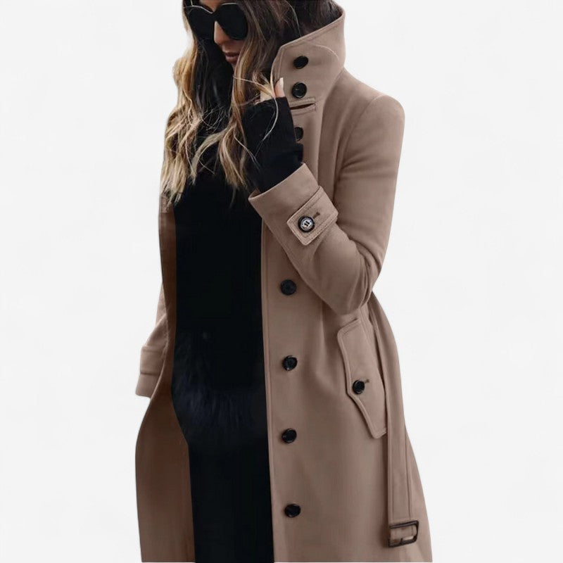 Aurora – Trenchcoat met Lange Mouw Knopen en Zakken