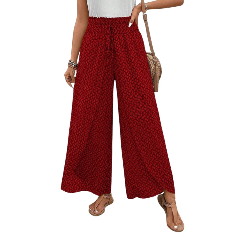 Alice – Wijde Pijpen Broek met Elastische Taille en Geometrisch Patroon