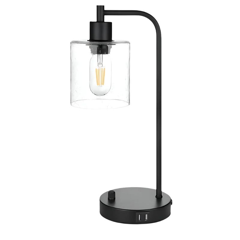 LumiGlide – Oplaadbare LED bureaulamp met glazen kap en USB poorten