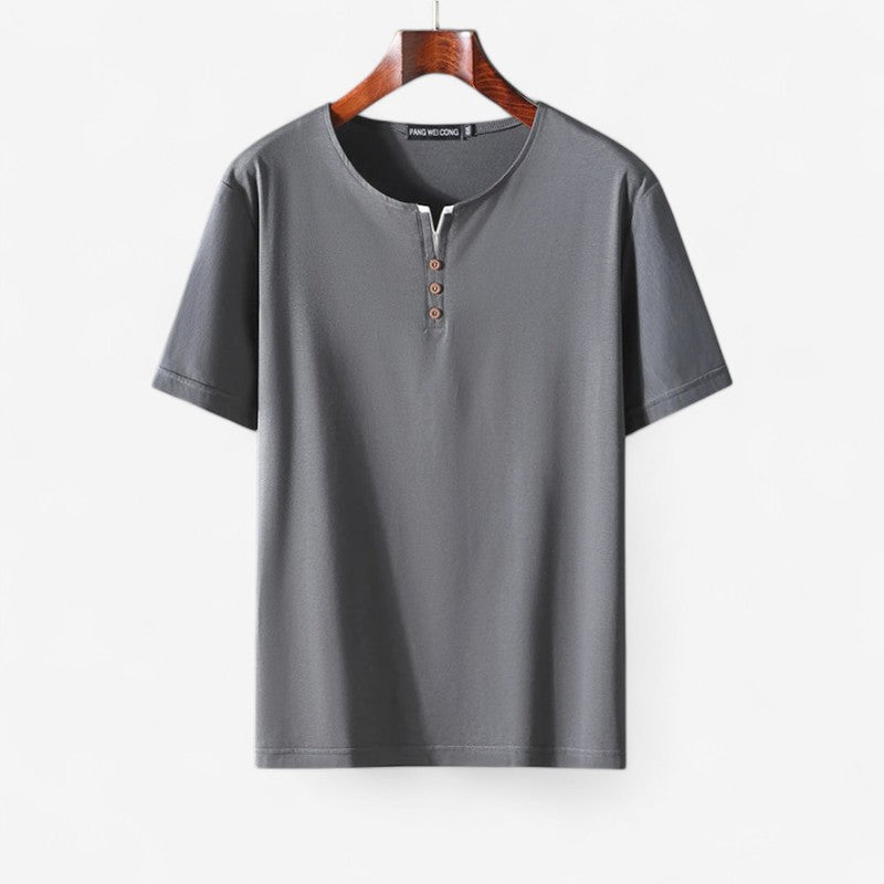 Mark - Korte Mouw overhomed met Knoopsluiting en Ronde Hals