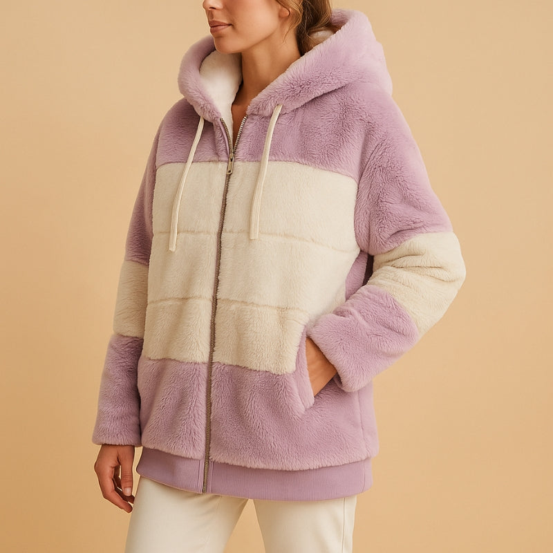 Violet - Lange Mouw Hooded Jas met Rits en Verstelbare Kap
