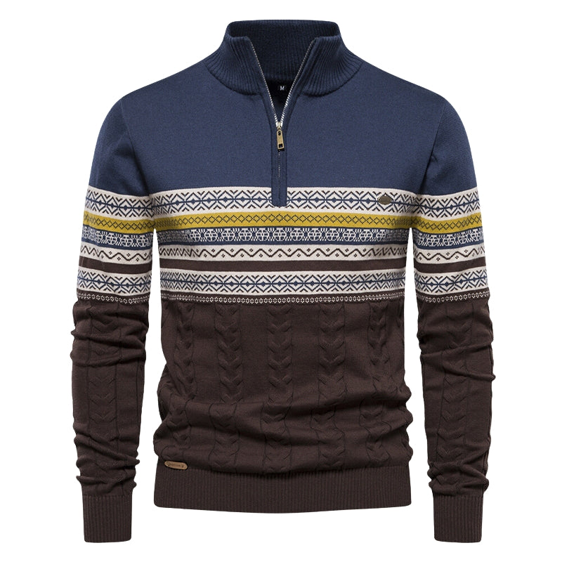 Carter – Halve Rits Trui met Opstaande Kraag en Geometrische Print