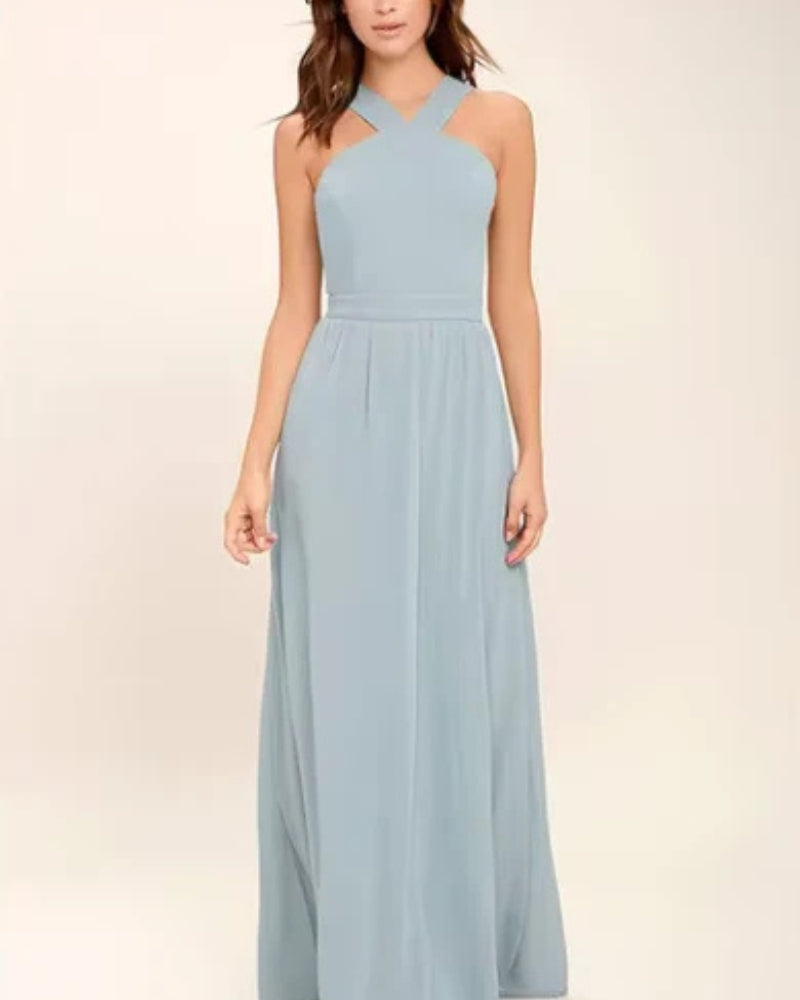 Velina – Elegante lange jurk met vloeiend silhouet en open rugontwerp