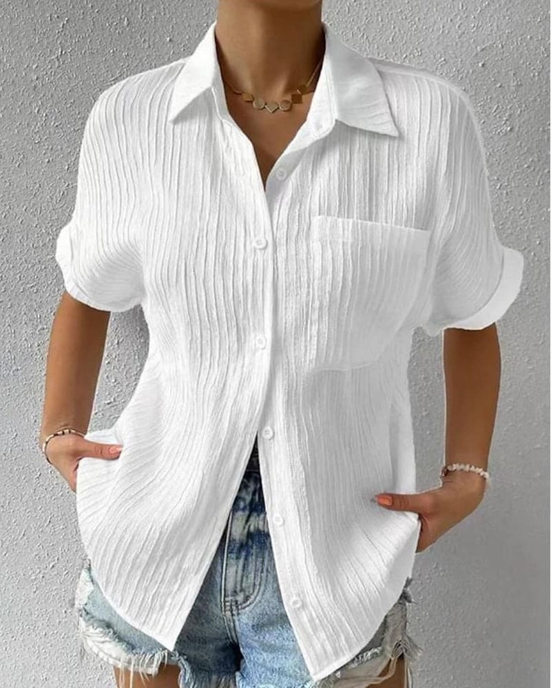 Eileen - Losvallende blouse met korte mouwen knopen en zakken