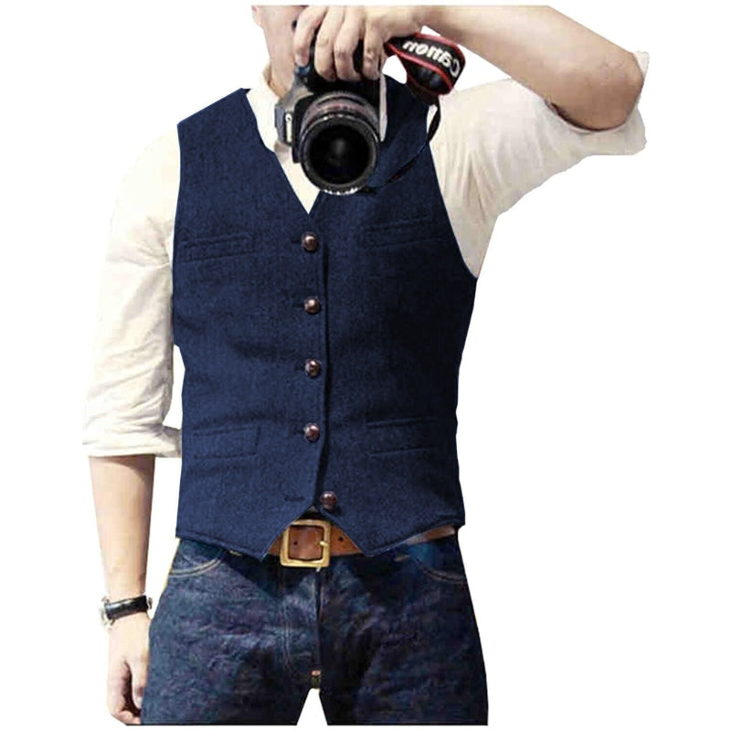 Victor –Klassieke V-hals Vest met knoopsluiting en zakken
