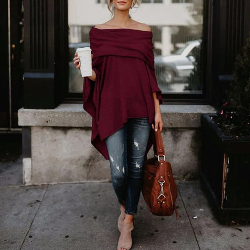 Chloe – Stijlvolle off-shoulder top met lange mouwen en relaxte pasvorm