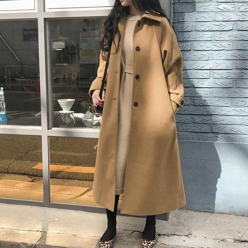 Lina - Lange Mouw Trenchcoat met Reverskraag Tailleceintuur en Meerdere Zakken