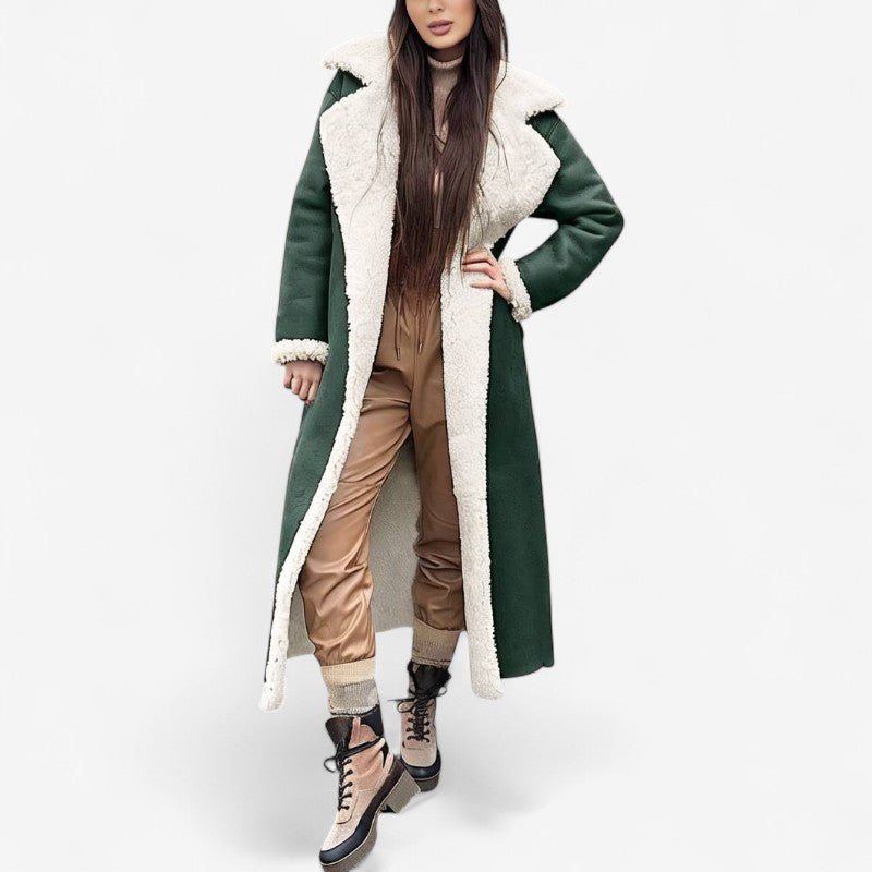 Natalie - Lange Mouw Jas met Reverskraag en Zakken aan de Zijkant