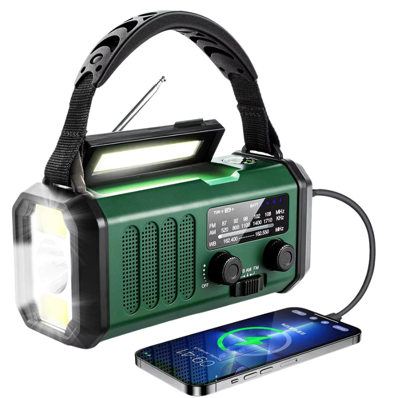 SolarGuard – Zonne- &amp; Handcrank AM/FM Weerradio met Zaklamp