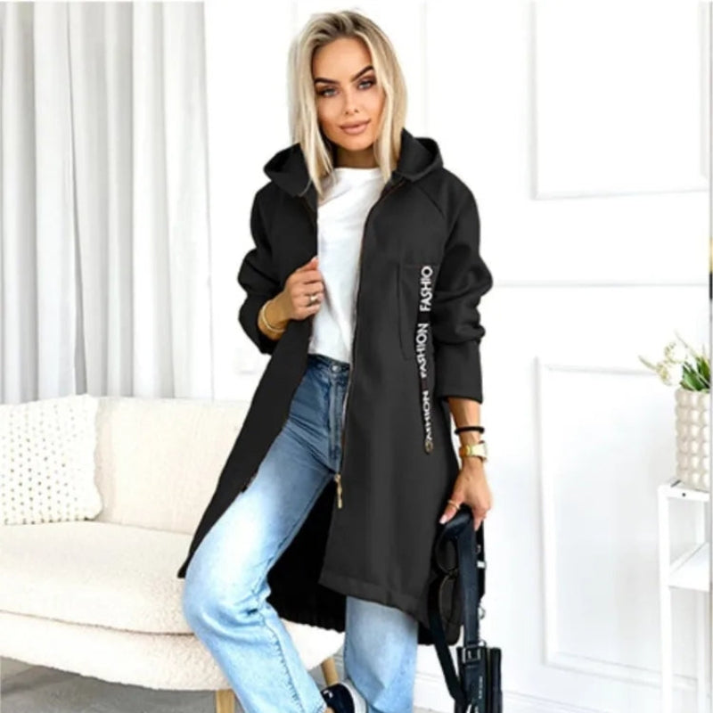 Violet – Lange jas met ritssluiting en capuchon