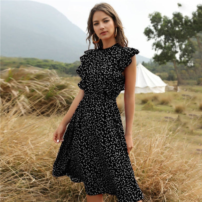 Layla – Mouwloze Jurk met Roesdetail en Halternek