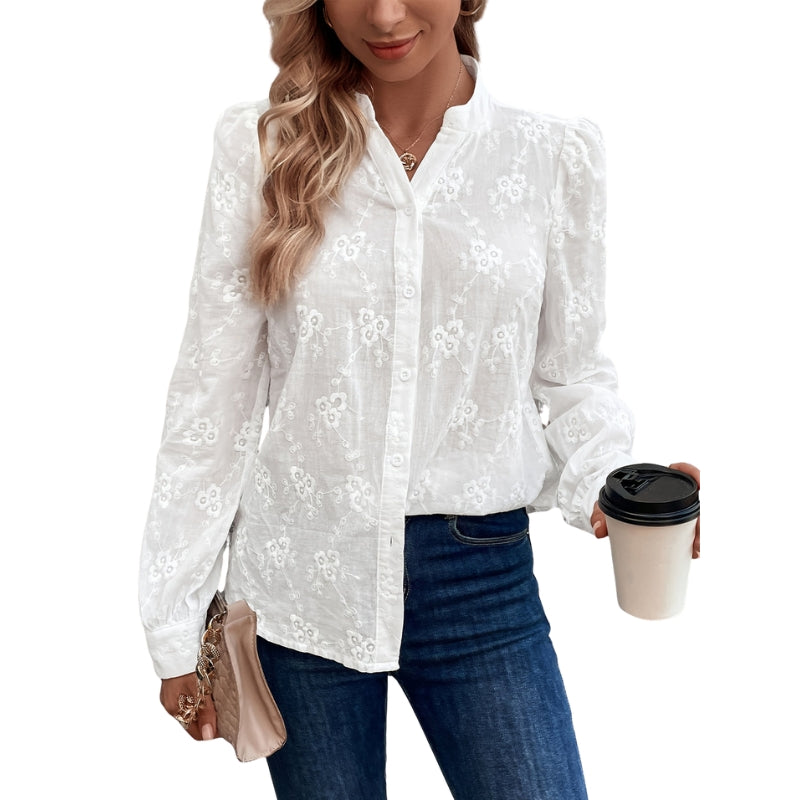 Sophia - Geborduurde blouse met lange mouwen en knoopsluiting
