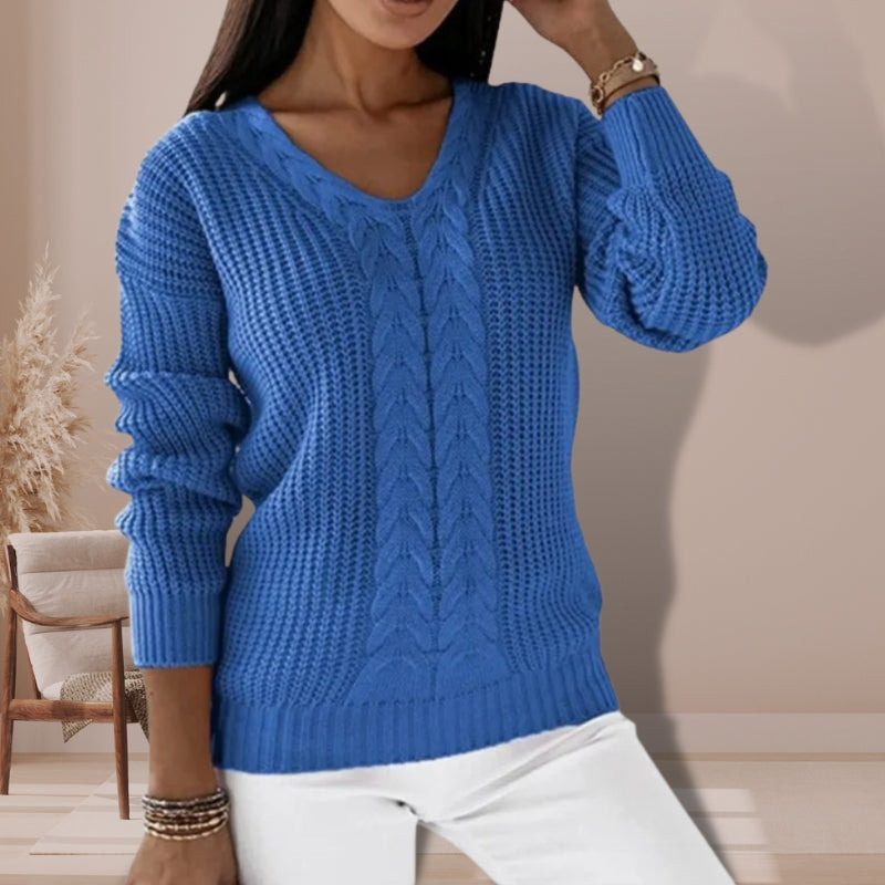 Elizabeth – Trui met Lange Mouwen V Hals en Geribbelde Details