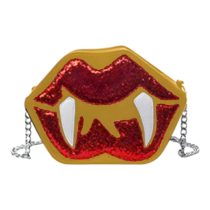 Alina – Gotische Halloween schoudertas met tand en lipmotief en verstelbare band