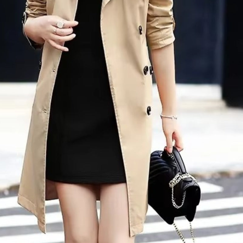 Selena - Lange Mouw Trenchcoat met Verstelbare Tailleband en Meerdere Zakken