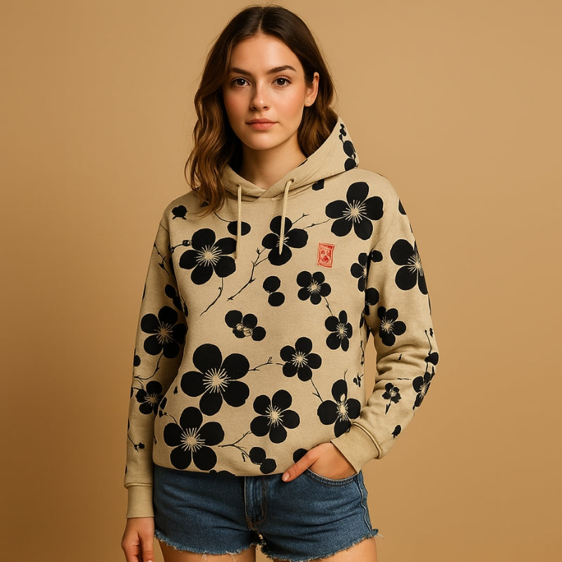 Eleanor - Lange Mouw Hoodie met Bloemenprint en Verstelbare Kap