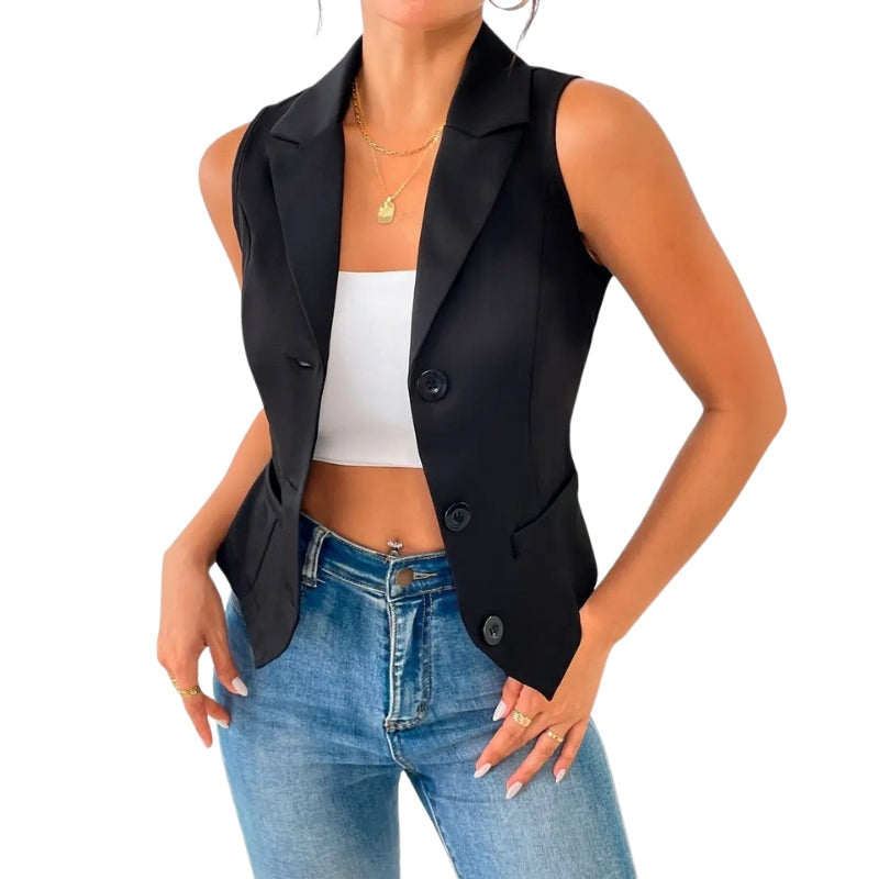 Ava - Mouwloos vest met inkepingen in de revers en knoopsluiting