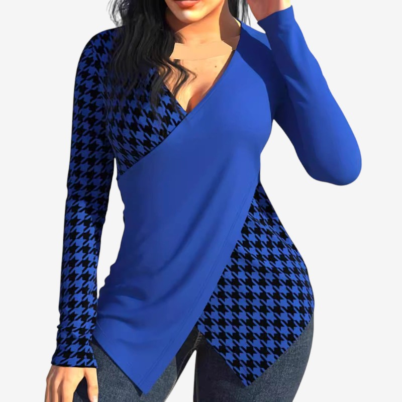 Cyra – Blouse met Lange Mouwen V hals en Slim Fit Design