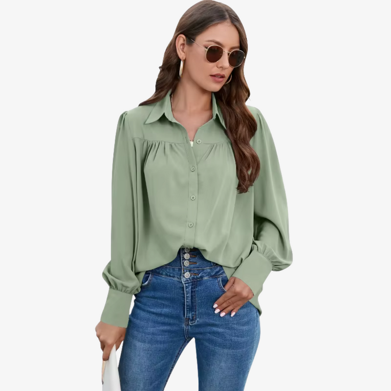 Ava – Relaxed Fit Blouse met Volumineuze Mouwen en Elegante Details