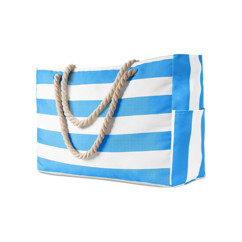 Brenda – Grote waterdichte strandtas met touwhandvatten en rits