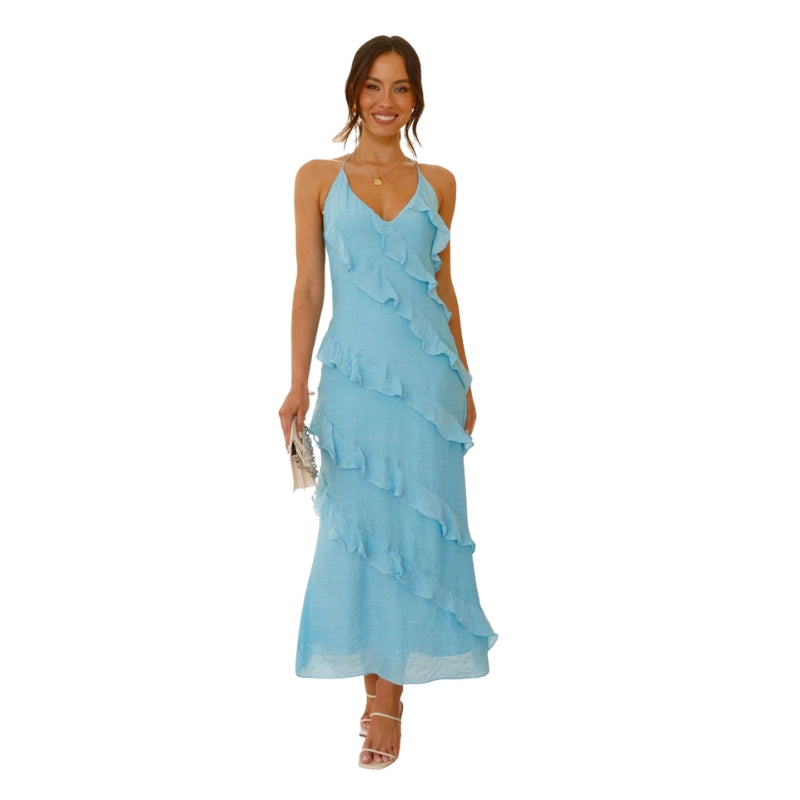 Addison – Lichtgewicht Maxi Jurk met Spaghettibandjes en Ruffles