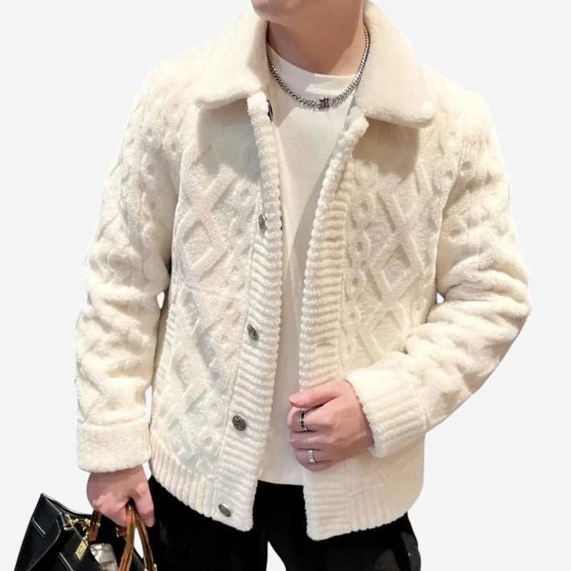 Carson - Lange Mouw Cardigan met Kraag naar beneden en Knoopsluiting