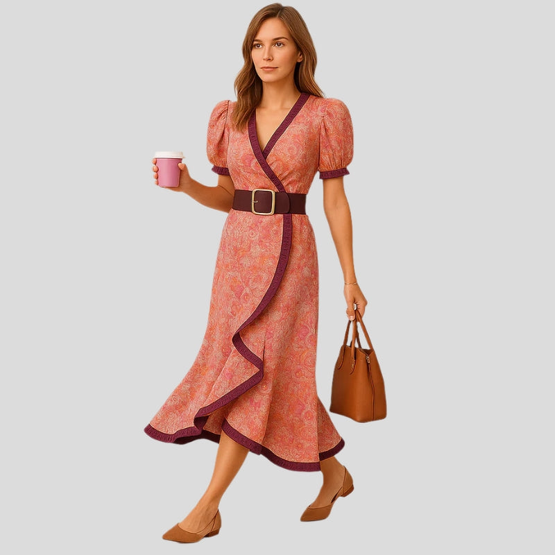 Sofia – Maxi-jurk met korte mouwen en ceintuur in de taille