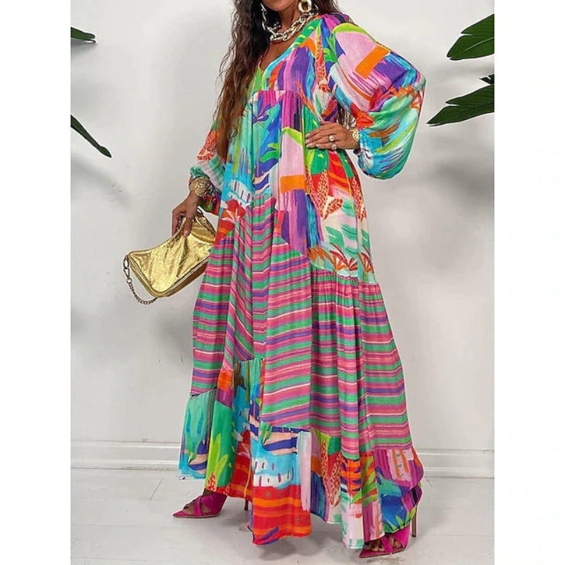Aria - Chique maxi-jurk met lange mouwen en V-hals