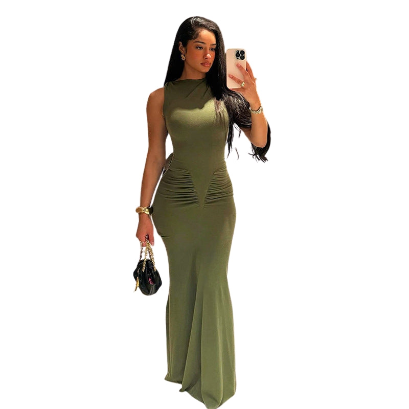Aisha - Mouwloze Maxi Jurk met Gezamende Taille