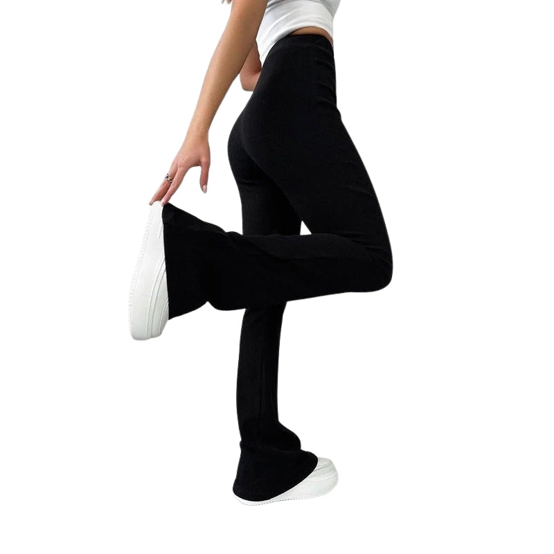 Clara – Hoge Taille Uitlopende Broek met Geribde Details