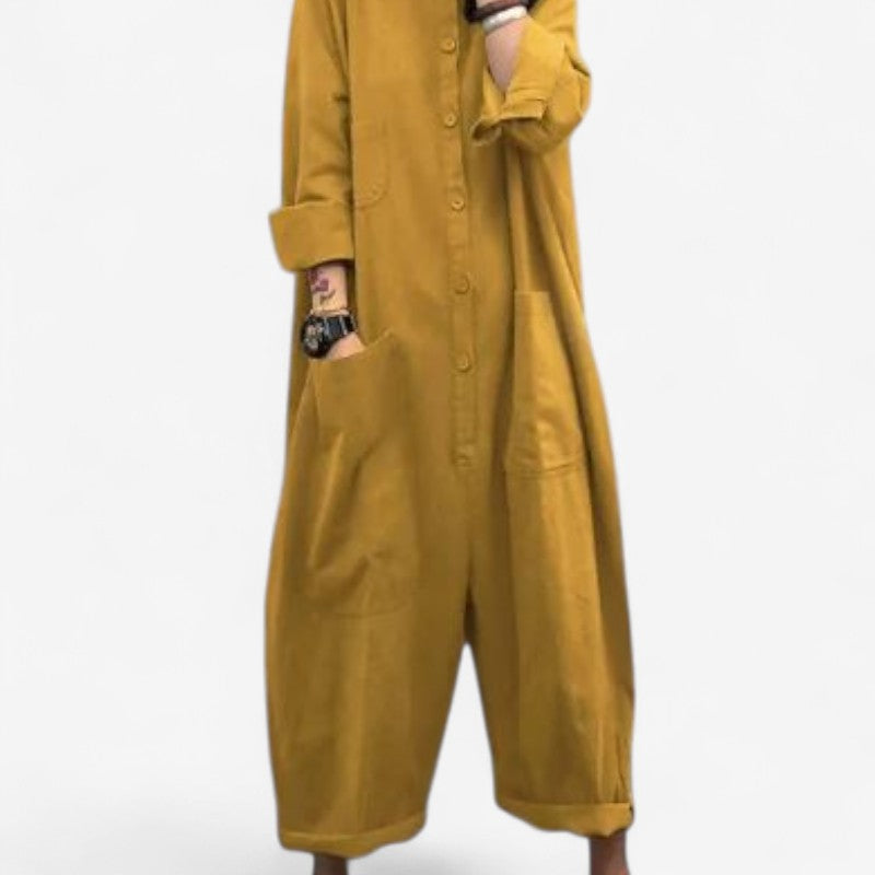 Tiffany – Jumpsuit met Lange Mouwen Knopen aan de Voorkant en Zakken