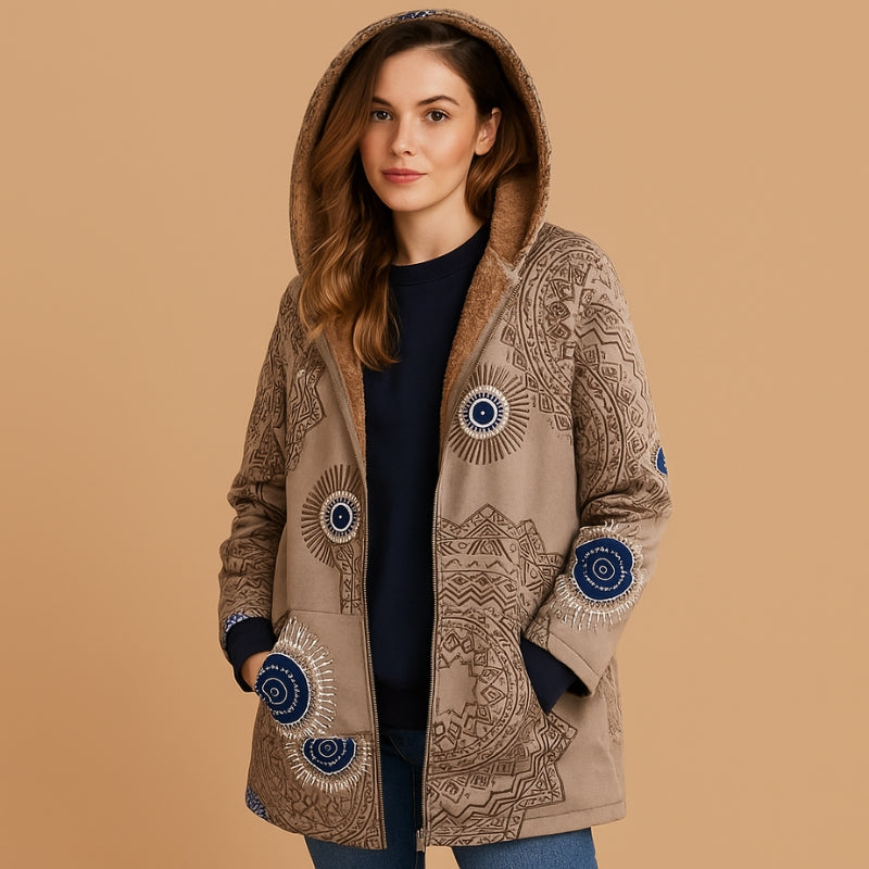 Vanessa - Capuchonjas met lange mouwen bloemenprint en rits
